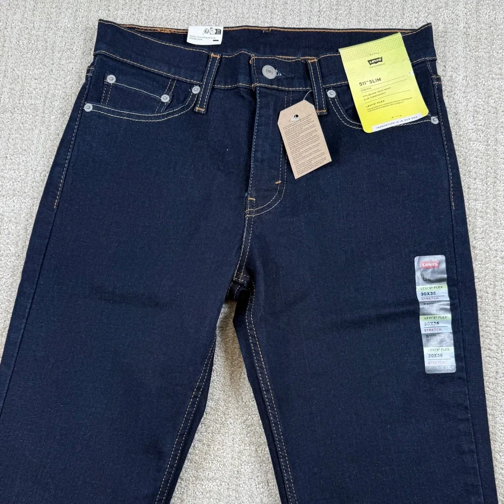 NEW Levi's Flex 511 Mens 30x36 Slim Fit Performance Dark Denim Blue Jeans